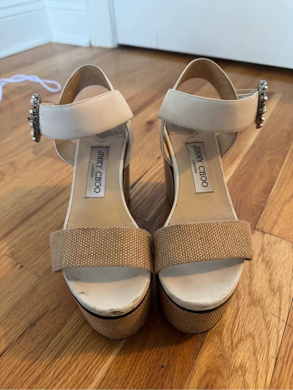 Jimmy Choo Tan & White Platform Wedges - Picture 5 of 14